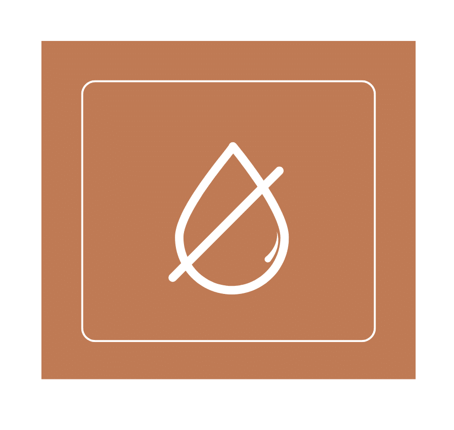 Icon of a crossed-out water droplet showing low-maintenance moisture resistance