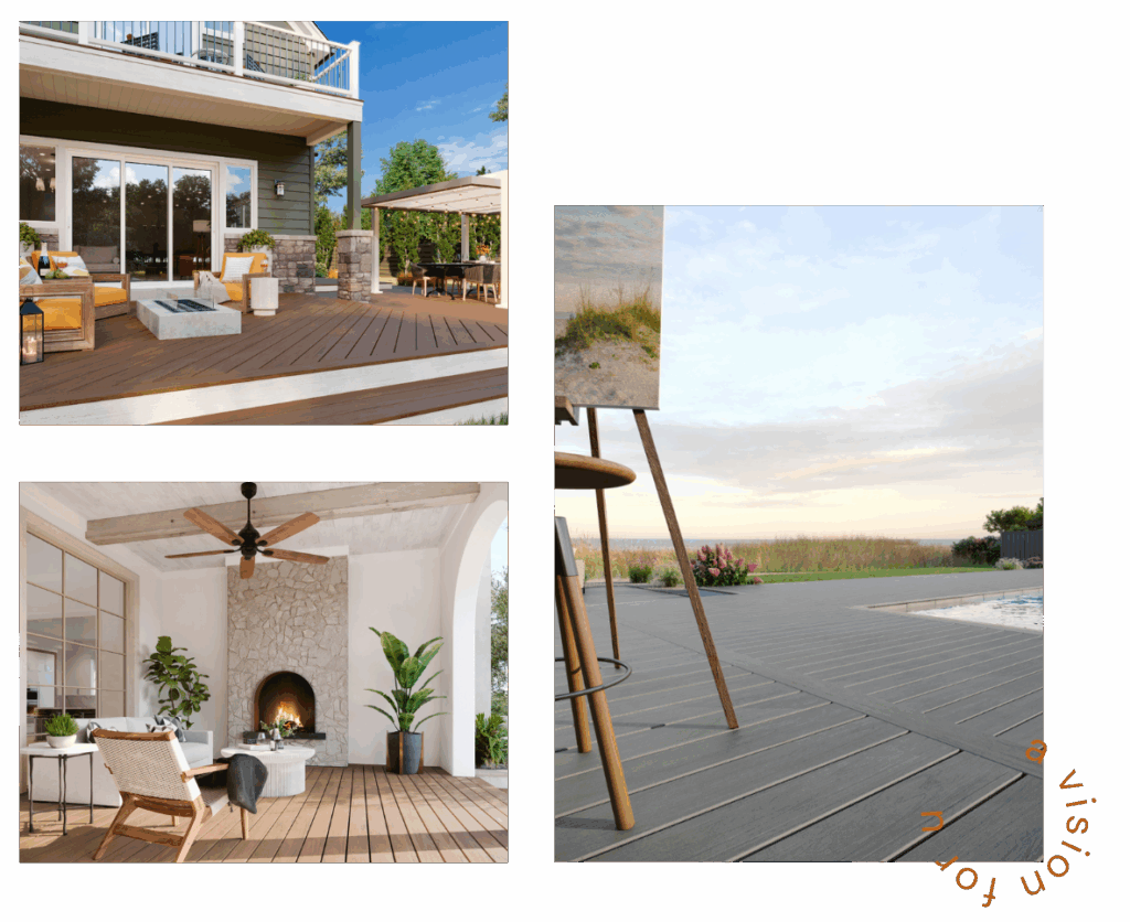 Collection of low-maintenance decks including coastal views, modern wood finishes, and indoor-outdoor spaces