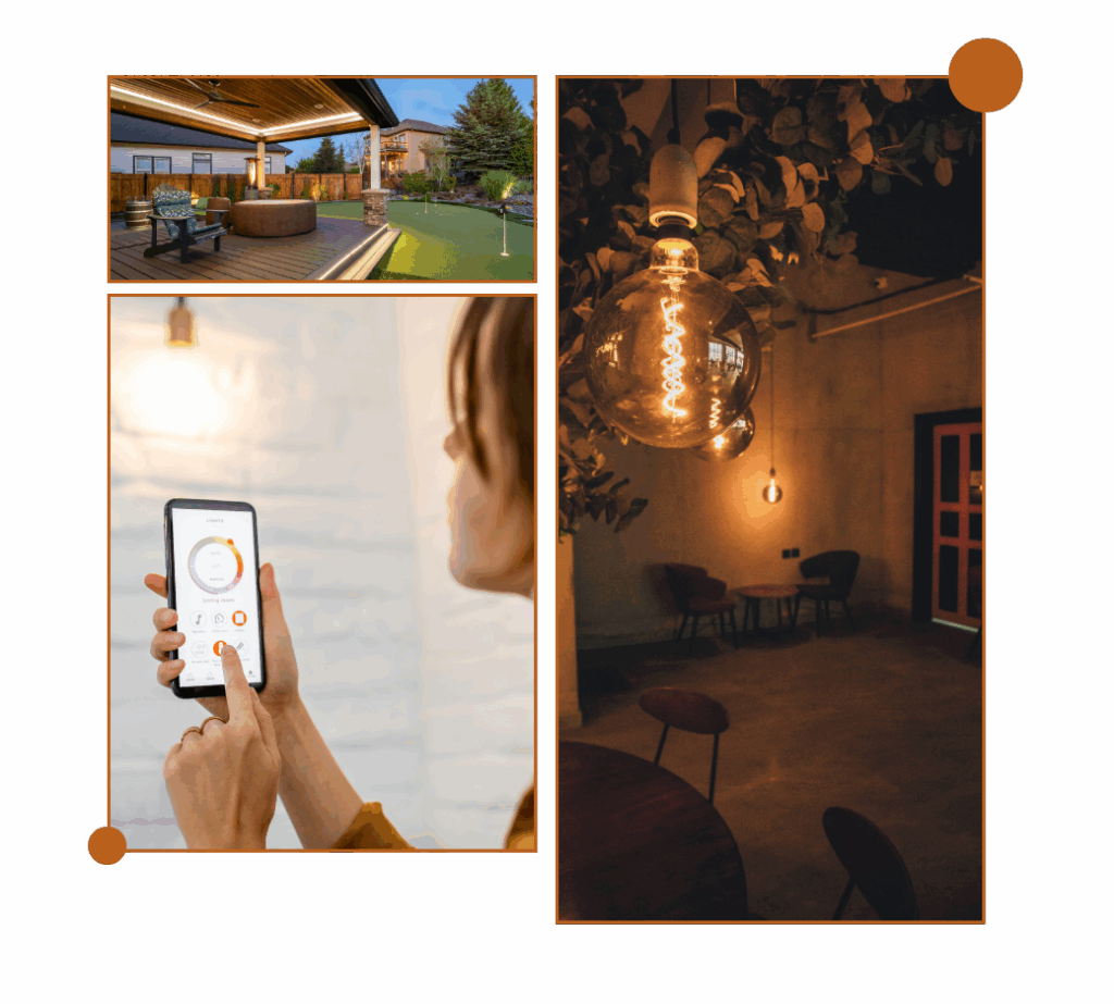 Smart backyard ideas with modern lighting and mobile app controls for a cozy outdoor setup