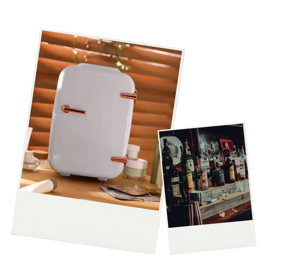 Fall gameday patio ideas include outdoor bar setups with a mini fridge and stocked drink station