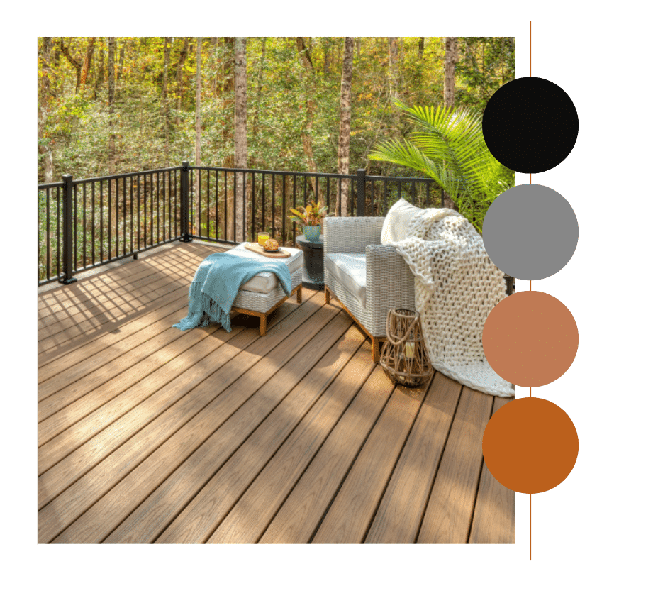 Fall deck maintenance and TREX decking shown in a serene wooded backyard setting