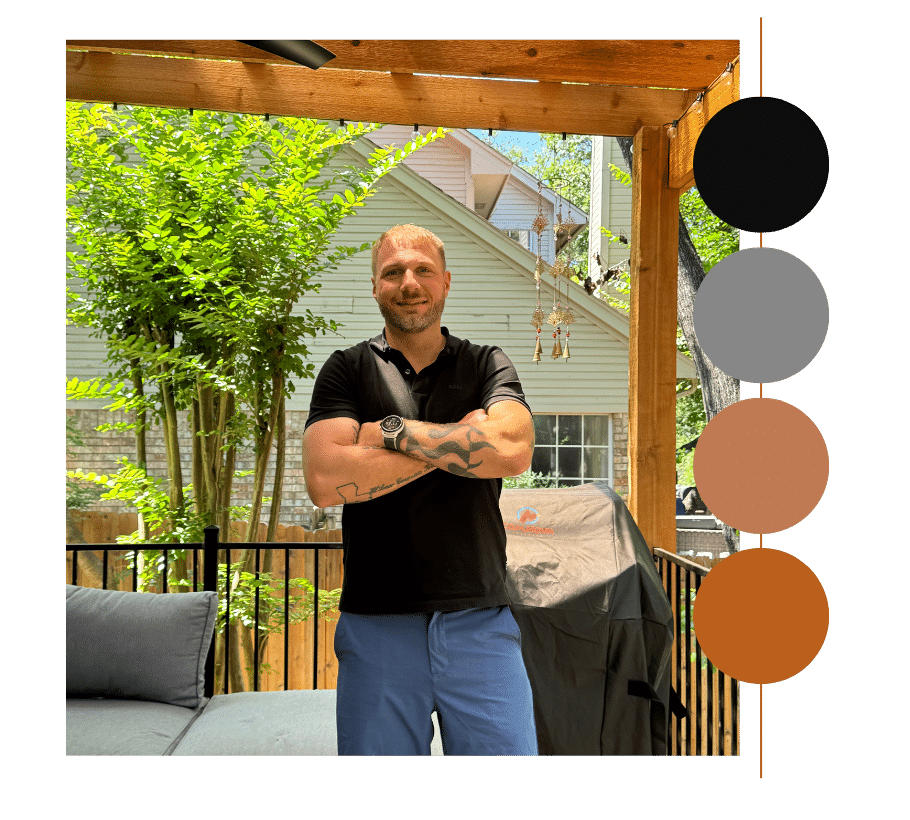 Fall deck maintenance services by a local Austin deck builder standing in a covered patio